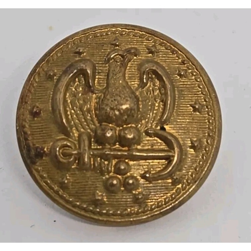 Vintage La Mode Navy Goldtone Metal Button Eagle Anchor 13 Stars 0.75 Inch Shank